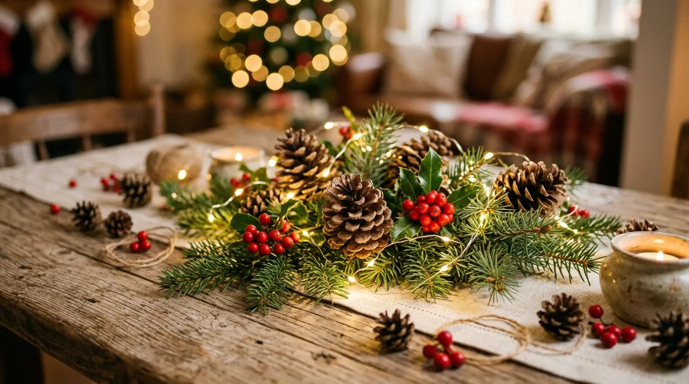 Use the mantel as a warm focal point inspiration for an indoor Christmas setting.